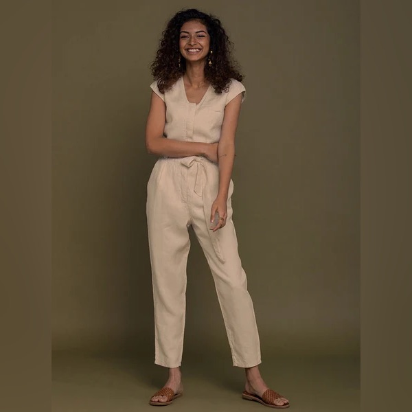 Reistor Evening Chai Organic 100% Hemp Ivory Long Elegant Cream Jumpsuit